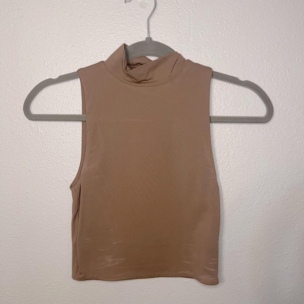 Tan Aritzia Mock Neck Crop Top
